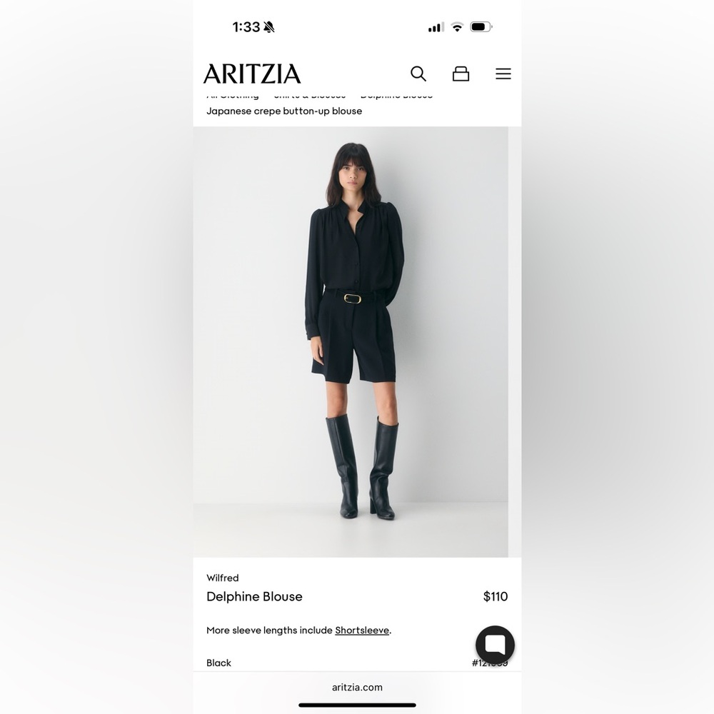 Aritzia Delphine Blouse size Small color Black